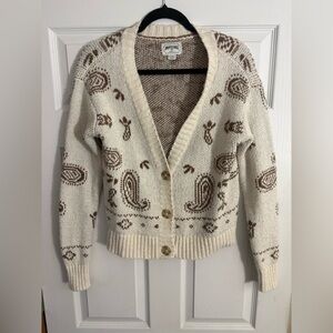 American Eagle Outfitters Cream and Brown Cardigan